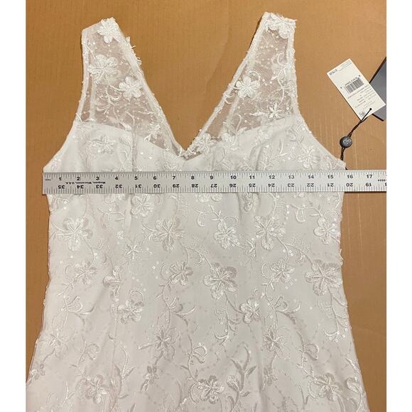 ADRIANNA PAPELL DRESS 4 COCKTAIL FLORAL SEQUIN LACE WHITE BRIDE EMBROIDERED - Picture 8 of 10